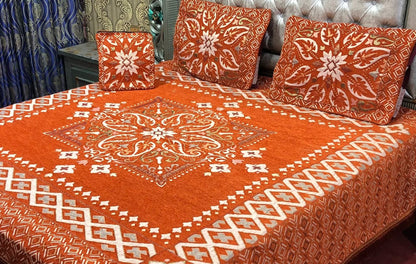 Luxurious 4-Piece Velvet Jacquard Bedsheet Set: King Size, Elegant Design, 100% Color Guarantee