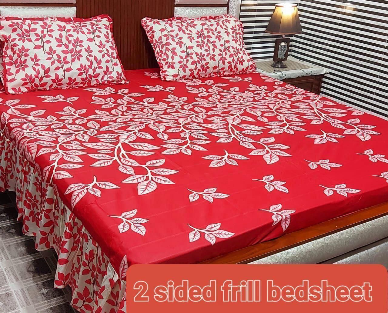 Chic 3-Piece Stitched Bedsheet Set with 2-Sided Frill: High Cotton Salonica Fabric, King Size