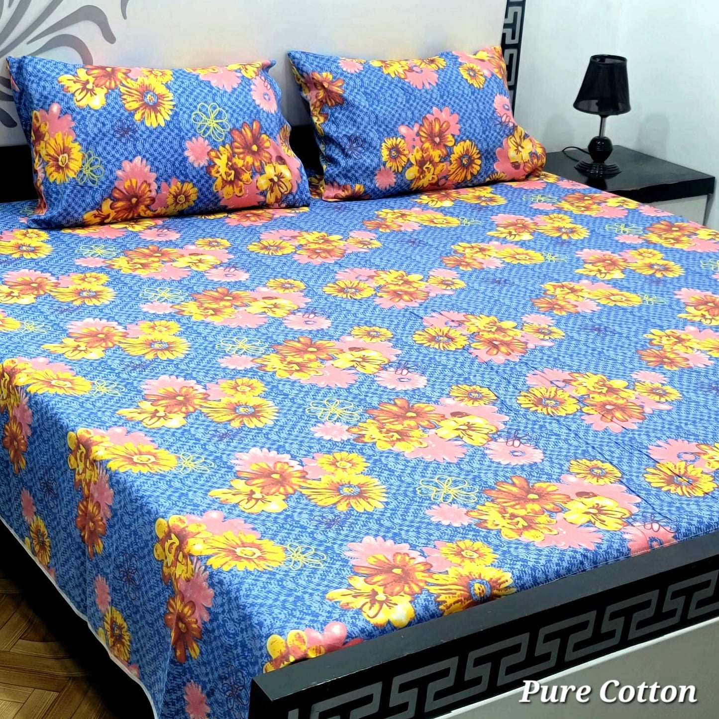 Premium Export Quality Pure Cotton Bedsheets Set: Full Printed 3-Piece Ensemble, 100% Cotton (76*68)