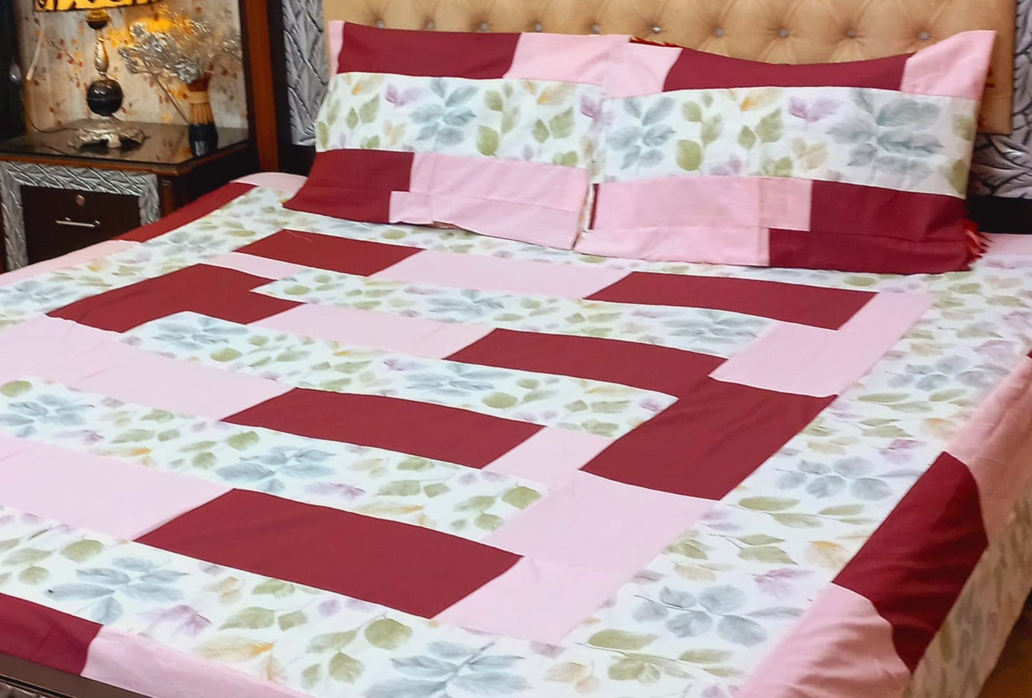 Exclusive Patchwork 3-Piece Bedsheets Set: King Size, Premium Quality Cotton/Satin/Percale Fabric