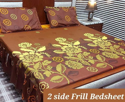 Chic 3-Piece Stitched Bedsheet Set with 2-Sided Frill: High Cotton Salonica Fabric, King Size